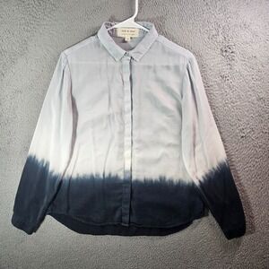 Cloth & Stone Shirt Top Women Medium Button Up Long Sleeve Ombre Gray Black